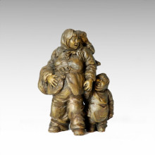 Statue orientale Mother-Son Village Bronze Sculpture Tple-002